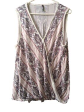 Women's Size 2X Multi-Color Elastic Gathered Hem Sleeveless Stretch Tunic Top